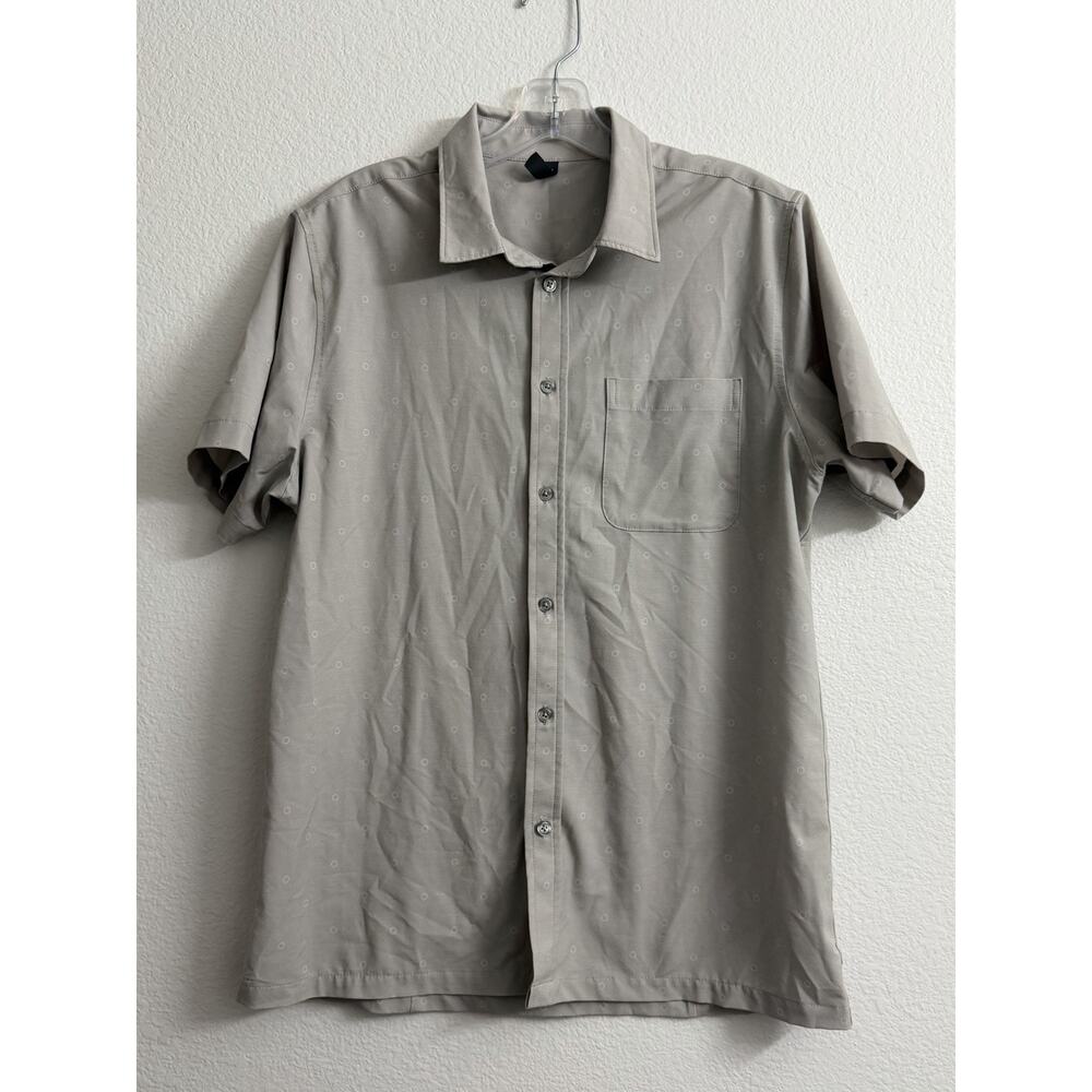 Vuori Strato Button Down Shirt Short Sleeve Mens M Gray All Over Circles Pattern